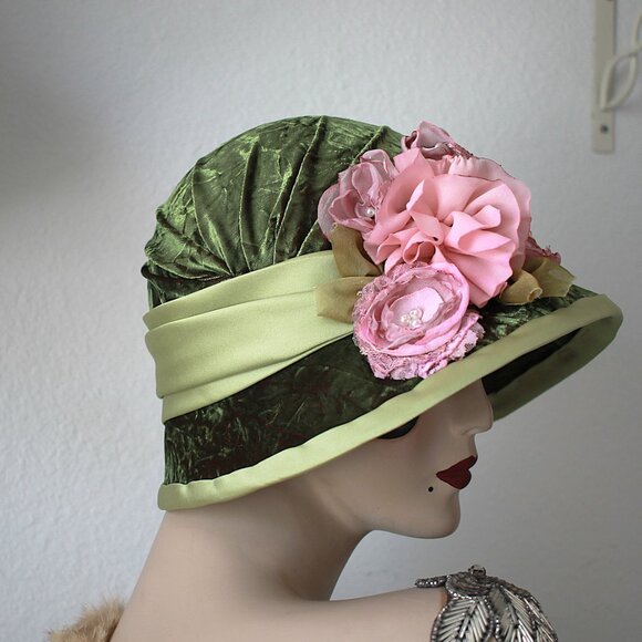 Fall Winter Velvet Vintage Style Wide Brim Cloche Hat main image 6